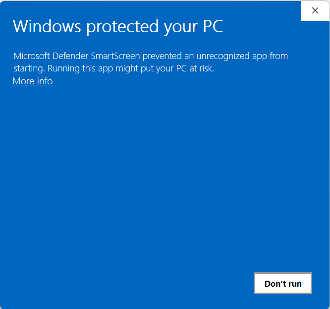 Windows security prompt showing More info and Run anyway options for KTAS installation